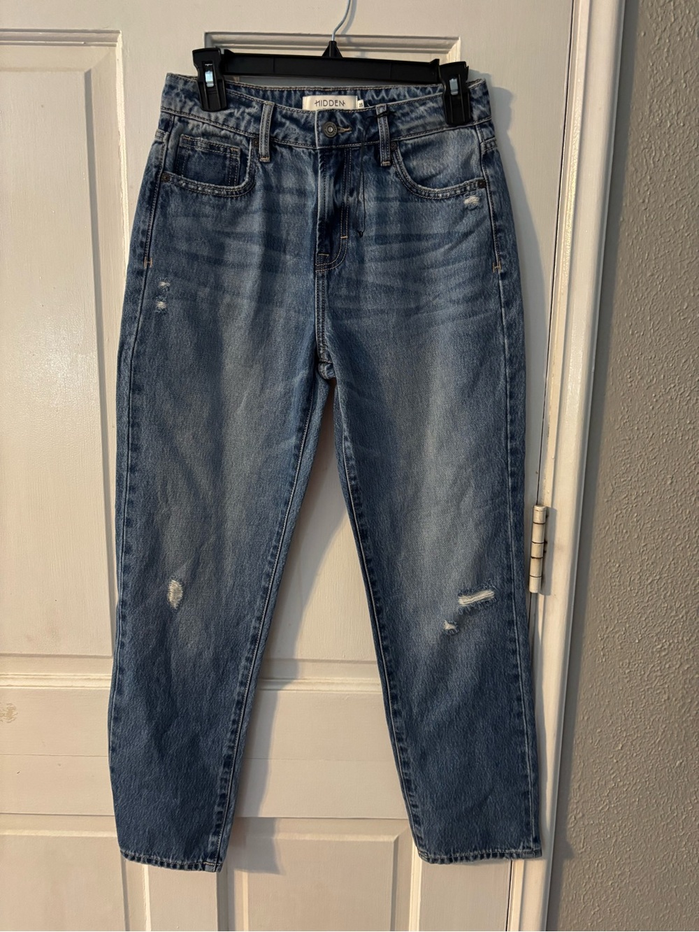 Hidden Women's High-Rise Straight Distressed Blue Denim Jeans Button Zipper